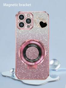 New Electroplated Glitter Transparent Case With Hidden Magnetic Stand, Electroplated Anti-Drop Phone Case + Full Set Of Phone Cases, Suitable For Apple 7/8/X/XS/XR/11/12/13/14/15 Pro Max, Galaxy S22/S23/S24+, A04/A05/A14/A15/A24/A25/A34/A54, , OPPO, VIVO, Redmi 13C, DIY Heart Design - Pink - View 5