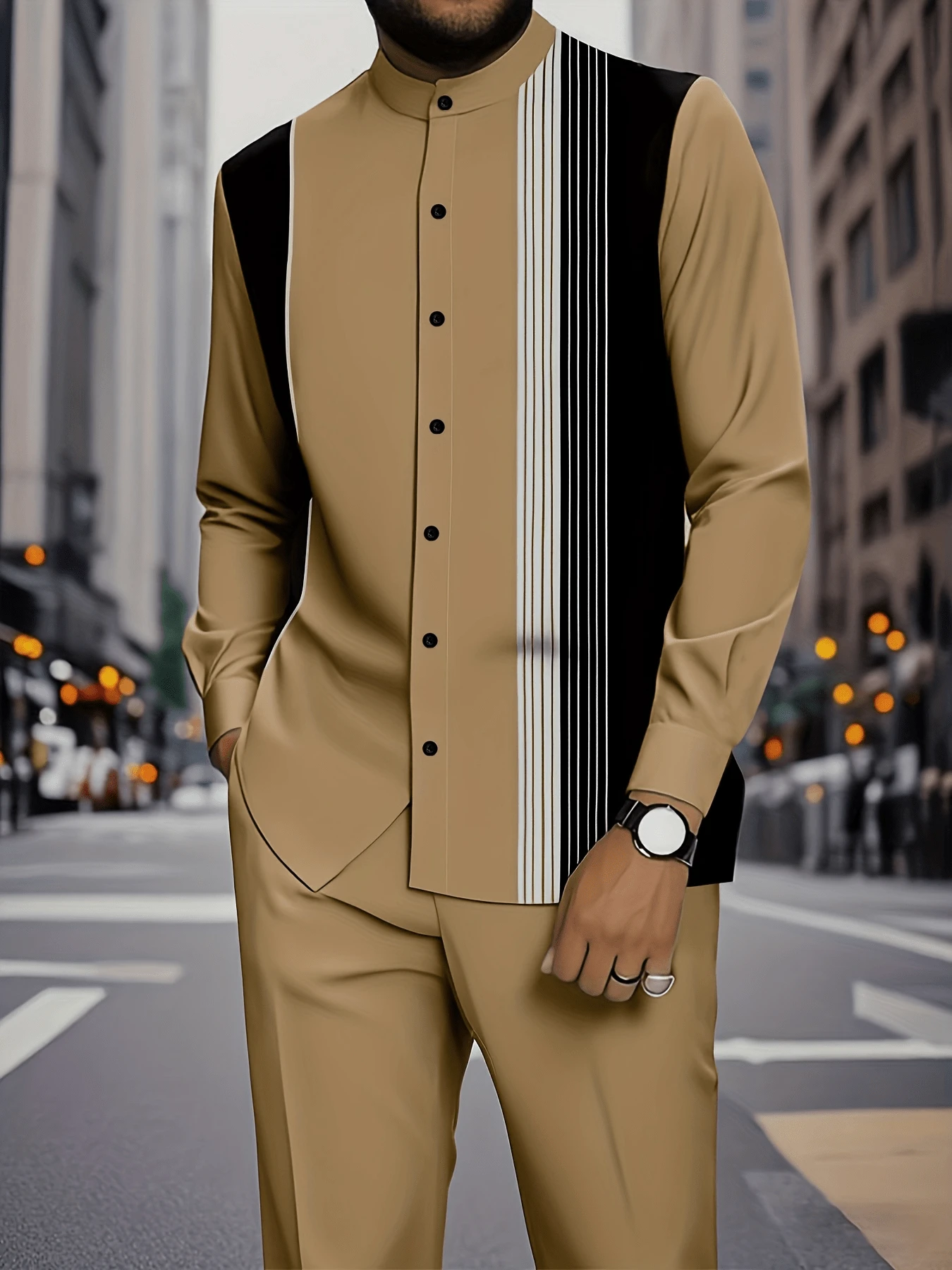 Spring/Fall    Regular Fit    Button Front  Pocket    Christmas - Khaki - View 1