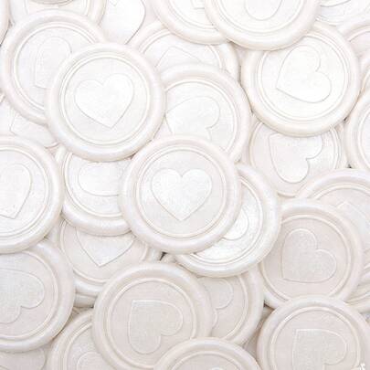 30张珍珠白心形图案蜡封贴纸，专用于信封和邀请函，易于使用，粘性强，花卉图案信封贴纸，礼品邀请函配件
