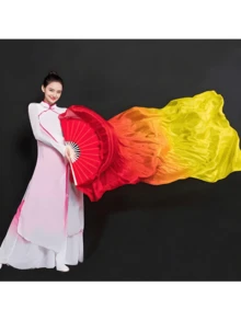 2pcs/Set 59.05 Inch/150cm Gradient Faux Silk Dance Fans, Adult Classical Style Long Silk Folding Fans, Square Dance Props - Multicolor - View 11