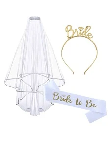 1 Set Bridal Rose Gold Headband, Veil & Hair Accessories, For Bachelorette Party, Wedding Photos, Bride-To-Be Costume & Accessories