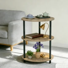 Mini mesa auxiliar redonda, mesa de madera de tres niveles, se puede utilizar como mesa de café, mesa auxiliar de sofá y mesita de noche, 33,5 x 33,5 cm - Gris - Ver 7