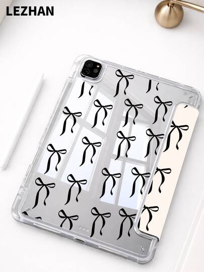 1pc Minimalist Black Bow Design Flat Tablet Protective Case, Upgraded Y-Fold, Multi-Angle Rotatable Stand Tablet Protective Case, Compatible With 10.2", Pro 11" 2021/2020/10th Gen/Mini/6th,7th, Galaxy Tab A8 10.5" 2022, With Pen Slot, Anti-Drop, Tablet Stand Protective Cover, Romantic Gift For Valentine's Day