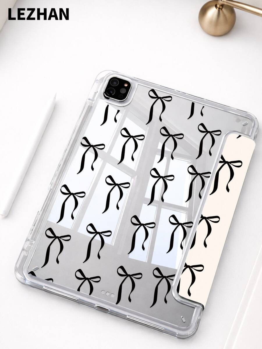 1pc Minimalist Black Bow Design Flat Tablet Protective Case, Upgraded Y-Fold, Multi-Angle Rotatable Stand Tablet Protective Case, Compatible With 10.2", Pro 11" 2021/2020/10th Gen/Mini/6th,7th, Galaxy Tab A8 10.5" 2022, With Pen Slot, Anti-Drop, Tablet Stand Protective Cover, Romantic Gift For Valentine's Day - Multicolor - View 1