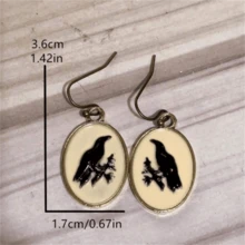 一对波西米亚风椭圆形DIY 3D乌鸦吊坠耳环，时尚个性化派对首饰，女士礼物 - 金黃色 - 查看 4