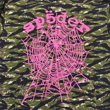 SP5DER Unisex Camo Print Hoodies, Long Sleeve Pullover Tops With Pocket, Spider Hoodie & SP5DER Print - 棕色 - 查看 5