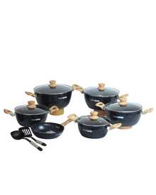 samary cuisine Batería de Cocina de Cerámica  Roca Volcánica - SWIDKOTCH 11 pz Batería de Cocina de Cerámica Antiadherente Premium | Cocina Saludable | Incluye Tapa de Cristal Irrompible Gratis | Agarraderas de Silicona | Apta para Estufas de Gas, Eléctrica e Inducción | Alta Calidad y Durabilidad - Negro - Ver 1