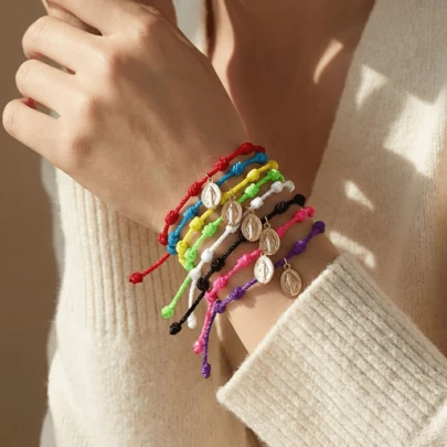 1PC Fashion Minimalist Cross Bracelet, Jesus Brand Bracelet, Pendant Bracelet, Colorful Weaving Bracelet, Peruvian Rope Weaving Bracelet, Religious Bracelet, Couple Bracelet, Friend Bracelet, Lucky Bracelet, Birthday Gift, Family Gift, Couple Gift, Friend Gift, Lucky Gift, Weekly Anniversary Gift