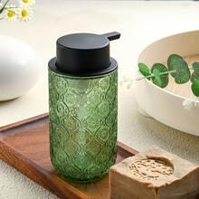 复古时尚绿色泡沫玻璃皂液器 - 黑色按压瓶，适用于浴室和厨房洗手液 - 均碼 - 查看 2