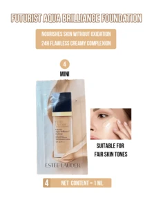 Estée Lauder Futurist Aqua Brilliance Makeup Foundation, with Intense Moisture Infusion #1C0 #61 Cool Porcelain 30/15/5/1ml, Nourishes Skin Without Oxidation, Deeply Hydrating, Long-Lasting Moisture Lock Prevents Flaking, No Tightness, Deeply Hydrating, Long-Lasting Moisture Lock Prevents Flaking, No Tightness, Deeply Hyout、Dulls, SPF. 20/PA+++ Sun Protection, For Dry Skin Students Office Workers, Daily Commute Dates Gatherings, Ideal Gift For Friends/Girlfriends, Essential Item for Daily Makeup Use - 1C0 - 查看 14