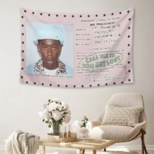 Tyler Music Album Cover The Creator Hip Hop Tapestry,Funny Polyester Tapestry Wall Hanging Art Poster Artistic Party Backdrop For College Dorm, Bedroom, Living Room, And Celebration Decorations - White - View 2