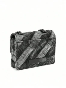 Mini Bag, Embroidered Thread, Colorful Glossy Card Bag, Single-Shoulder Crossbody Chain Bag - Denim Black - View 2