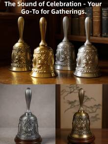 1个优雅黄铜手铃 - 抛光表面 - 适用于婚礼、公告及各种场合，也可用于卧室、旅行、办公室、学校、情人节（送给他/她）、圣诞节礼物、房间装饰 - 青銅色 - 查看 3