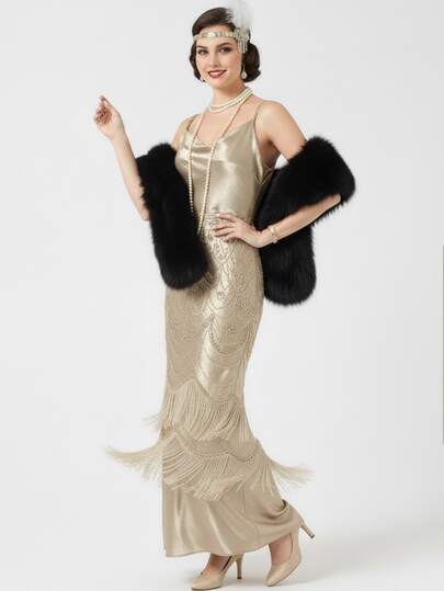 1920年代风格黑色人造毛皮围巾，优雅时尚配饰，女士奢华人造毛皮披肩，适合冬季婚礼、新娘、伴娘、晚宴、毕业舞会、节日庆典等场合。