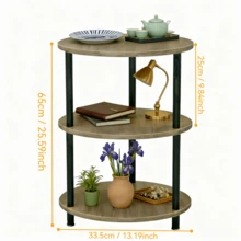Mini mesa auxiliar redonda, mesa de madera de tres niveles, se puede utilizar como mesa de café, mesa auxiliar de sofá y mesita de noche, 33,5 x 33,5 cm - Gris - Ver 4