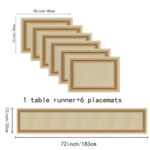 5/7pcs Ramadan Table Runner (33*183cm) + Placemat (30*45cm), Linen Washable Kitchen Dining Table Decor, Suitable For Home, Outdoor, Holiday, Party, Hotel, Chinese Style Tablecloth, Plate, Food Journey, Guest Plate, Travel Set, Coaster, Kitchen Accessories