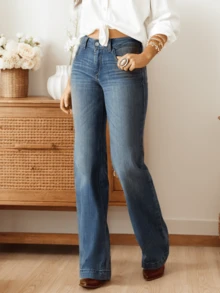 Women's Retro Elastic Micro-La Denim Trousers - Màu xanh lam - Xem 2