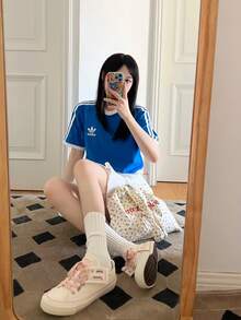 adidas originals adicolor 系列 Logo標誌條紋圓領套頭短袖T卹 - 彩藍 - 查看 10