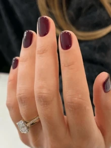 24 miếng dán móng tay vuông ngắn màu trung tính, màu đỏ tía đậm, móng giả acrylic, bộ dụng cụ làm móng nghệ thuật, độ phủ toàn diện, có thể tháo rời, dụng cụ làm móng lâu trôi. - Rỉ Nâu - Xem 1