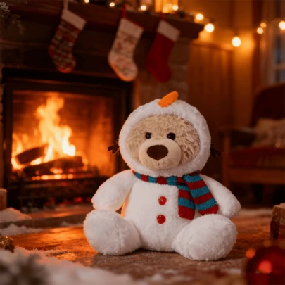 Yoyo Bear系列 - 雪人可变换坐姿毛绒玩具，可爱小熊毛绒玩具，新年节日礼物