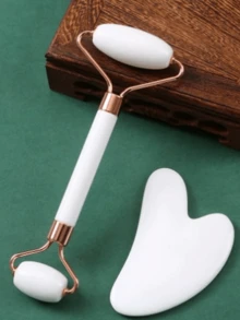 Natural Jade Roller Set, Jade Face Roller For Women, Rose Quartz Facial Massage Roller, Gua Sha Jade Roller, Beauty, Skincare, Spa, Self-Care, Skincare Tools, Facial Care, Beauty Therapist Supplies, Massage, Facial Massage Tools, Facial Roller - Green - View 12