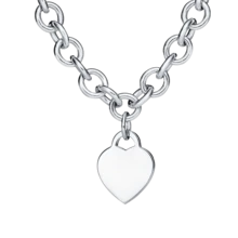Collar de plata de ley S925 con forma de corazón y cadena gruesa. Diseño clásico y sencillo. Disponible en 2 estilos. Collar de joyería para mujer, regalo para las fiestas. - 1 - Ver 3