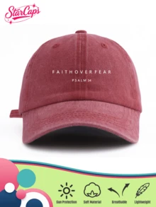 1顶男女通用复古水洗棒球帽 - “信仰战胜恐惧”诗篇34篇图案 - 提供中性色（黑色、藏青色、卡其色、深绿色、咖啡色）和亮色（酒红色、浅粉色、橙色）可选 - 柔软可调节老爹帽，基督教宗教礼物 - 水洗帽 - 查看 12
