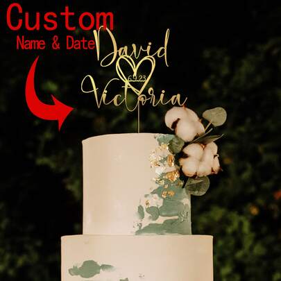 Heart-Shaped Personalized Wedding Cake Topper, Custom Name Anniversary Cake Decoration, Romantic Cake Decor