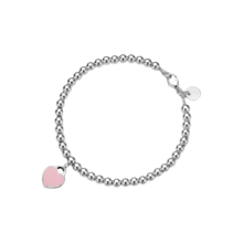 Pulsera de cuentas de plata esterlina S925 con etiqueta de corazón, rosa y azul clásico, diseño sencillo, pulsera de joyería de moda para mujer, regalo navideño - rosa - Ver 5