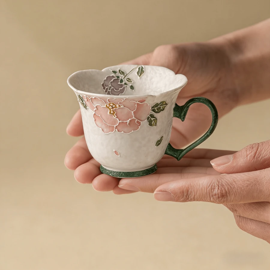 Exquisite Ceramic Tea Cup With Embossed Peony Design, Suitable For Women Afternoon Tea - Multicolor - View 1