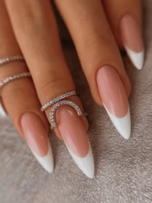 24pcs Almond Shaped Minimalist French Style Press-On Nails, Long Length - Multicolor - View 1