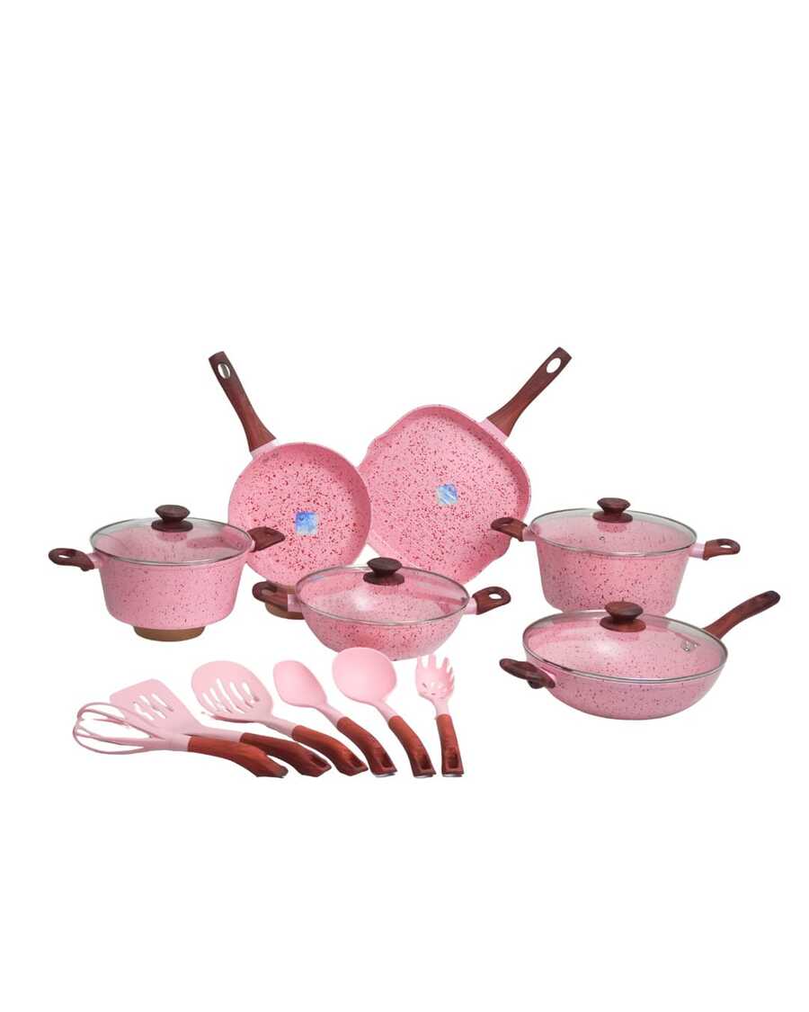 samary cuisine Batería de Cocina de Cerámica Manhattan - ALFA 17 pz  Antiadherente Premium | Cocina Saludable | Incluye Tapa de Cristal Irrompible Gratis | Agarraderas de Silicona | Apta para Estufas de Gas, Eléctrica e Inducción | Alta Calidad y Durabilidad