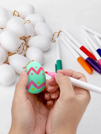 20pcs DIY Easter Decorations Plastic Eggs, Includes 8 Paintbrushes, White Handmade Egg Ornaments, Suitable For Indoor/Outdoor Home Office Easter Tree Decor, Easter Party Supplies, Easter Gifts For Friends, Coworkers, Family