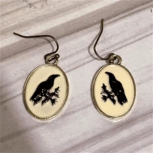 一对波西米亚风椭圆形DIY 3D乌鸦吊坠耳环，时尚个性化派对首饰，女士礼物 - 金黃色 - 查看 6