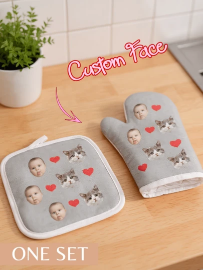 1pc Custom Face Baking Set Customized Dog Mitt Put Your Cute Dog On Custom Oven Mitts, Dog Lovers, Dog Gift, Dog Personalized, Dog Gift, Christmas Gift, Cooking Gift, Chef Gift Gloves & Pot Holder, Hostess Gift , Cute Gift, Housewarming