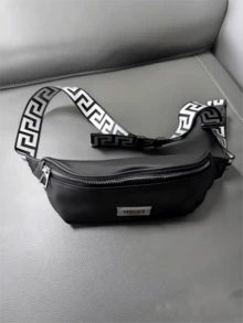 Versace 香水系列黑色化妆包 - 希腊回纹图案可调节肩带斜挎包，时尚单肩包，配有可调节肩带，奢华设计师旅行包，适合日常使用 - 黑色 - 查看 4