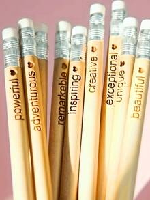 Customized Engraved Pencils, Personalized Text Pencils, Round Natural Wooden HB Graphite Pencil Set With Eraser, Suitable For School Drawing, Sketching, Wedding, Baby Shower, Office Supplies, New Year And Valentine's Day Gifts - Multicolor - View 6