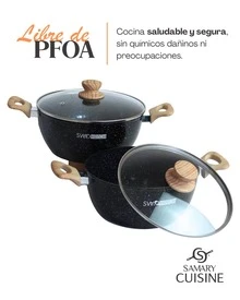 samary cuisine Batería de Cocina de Cerámica  Roca Volcánica - SWIDKOTCH 11 pz Batería de Cocina de Cerámica Antiadherente Premium | Cocina Saludable | Incluye Tapa de Cristal Irrompible Gratis | Agarraderas de Silicona | Apta para Estufas de Gas, Eléctrica e Inducción | Alta Calidad y Durabilidad - Negro - Ver 2