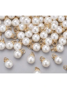 20/50pcs 12mm White Glossy Acrylic Pendants With Scattered Beads And Rhinestones, Suitable For Making Earrings, Necklaces And Other Jewelry - 1 - View 6