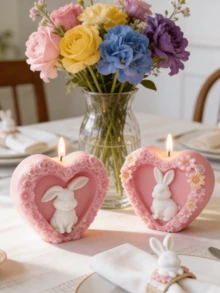 New Easter Bunny Silicone Mold - Reusable Non-Stick Mold With Flower And Heart Shaped Fixers, Asymmetrical Shape Suitable For Making Candles, Soaps, Plaster Crafts, Spring Handmade, Easter Bunny Themed Gift - White - View 7