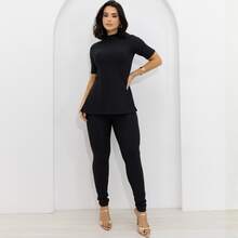 Women's Premium Riding Set, Leggings, Turtleneck Top, Modern And Elegant - màu đen - Xem 11