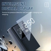 Trådlös däckpump, bärbar bildäckspump, billuftpump, intelligent digital däcktrycksövervakning, 5 förinställda lägen med automatisk avstängning, snabb uppblåsning, lämplig för bilar, motorcyklar, och basketbollar. - Svart - Visa 6