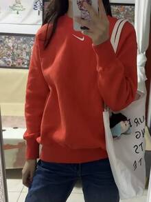 Nike Sportswear Phoenix Fleece 纯色圆领长袖卫衣，女款，红色 - 紅色 - 查看 8