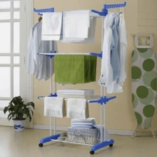 Lothes Airer Clothes Drying Rack Extra Large 4 Tier Clothes Horse Drying Rail Stainless Steel Garment Laundry Clothes Dryer Racks Blue - Blue - View 8