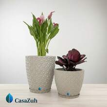 Kit 2 Plant Pots Flowers Vase And Column Premium Diamond PP Internal And External Textured - 淺灰色 - 查看 1