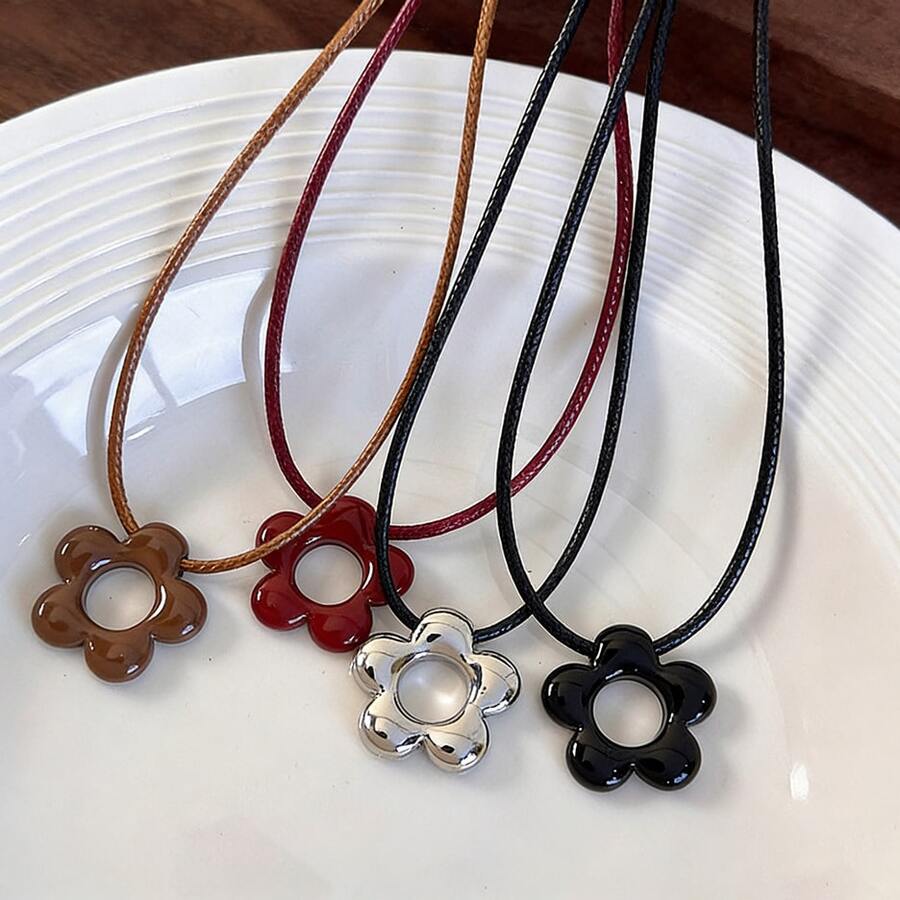 1件时尚百搭花卉蜡绳项链，2026新款简约颈链，适合搭配卫衣 - 吊墜項鍊 - 查看 1