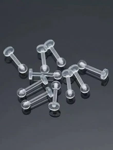 10-50个透明亚克力唇环，简约设计，软杆，6/8/10/12毫米，无涂层，无装饰，男士穿刺饰品，耳软骨、耳垂、耳廓固定耳环，赠送小型饰品收纳盒 - 唇釘 - 查看 12