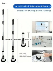1. Wireless Electric Rotary Cleaning Brush - USB Rechargeable, 7 Replaceable Brush Heads, Dual Speed Adjustment, Detachable Telescopic Handle, Battery Level Indicator, Suitable For Kitchen/Living Room/Bathroom Cleaning, Lithium Battery Powered, 7-In-1 Household Cleaning Tool - White - View 14