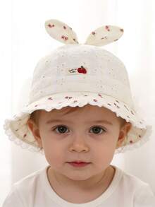 1pc Baby Sun Hat, Cute Lace Bunny Ear Design, Lightweight Breathable Bucket Hat For Outdoor, Suitable For 6-24 Months - Purple - View 4