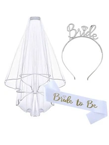 GCGIGUI Bộ phụ kiện tiệc cưới và tiệc độc thân 3 món/13 món, bao gồm ruy băng, khăn voan, phụ kiện đội đầu, trang trí tiệc cưới và tiệc độc thân màu vàng hồng, phù hợp cho các trò chơi trong tiệc cưới và tiệc độc thân. - trắng - Xem 8